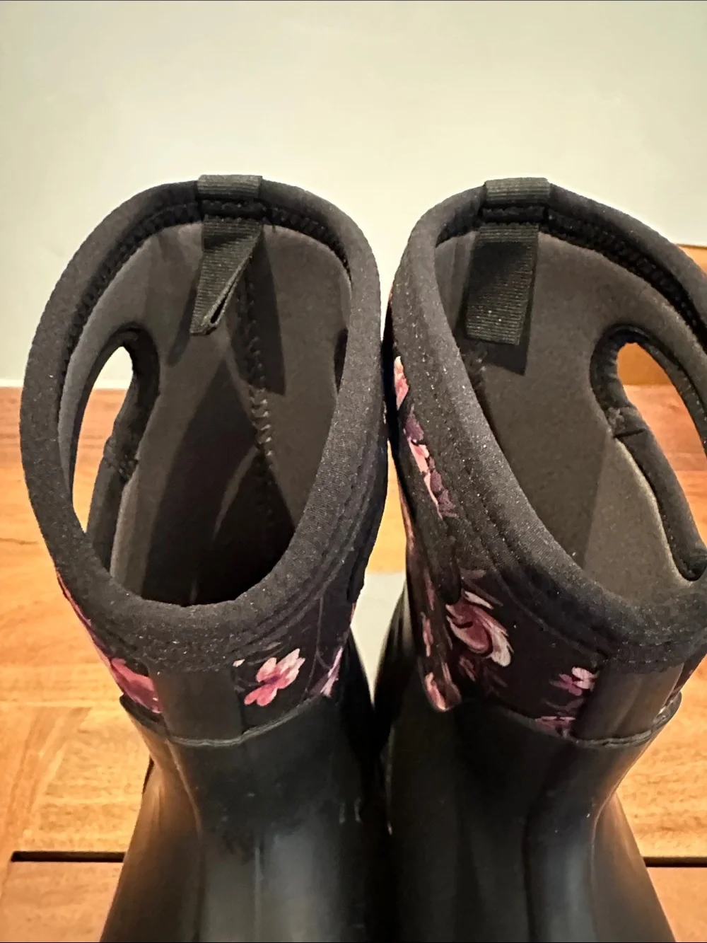 Bogs Floral Black & Pink Neoprene Rain Boots